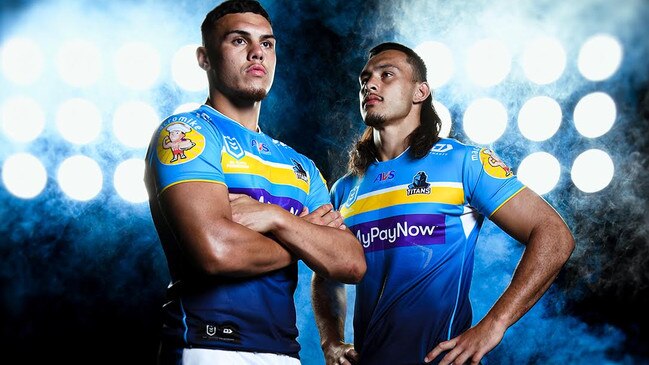 08/03/2023 - Iszac Fa’asuamaleaui and elder brother Tino will hopefully play together for the Titans this season. Picture: Gold Coast Titans