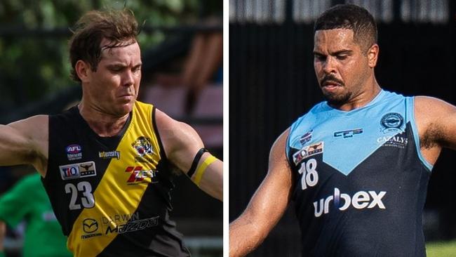 Brodie Filo for the Nightcliff Tigers and Bradley Stokes for the Darwin Buffaloes in the 2024-25 NTFL season.