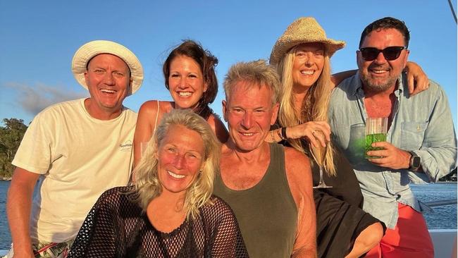 James and Lisa Brayshaw with Sam Newman, Sue Stanley, Garry Lyon and Nicky Brownless on his yacht in the Whitsundays. Picture: Instagram