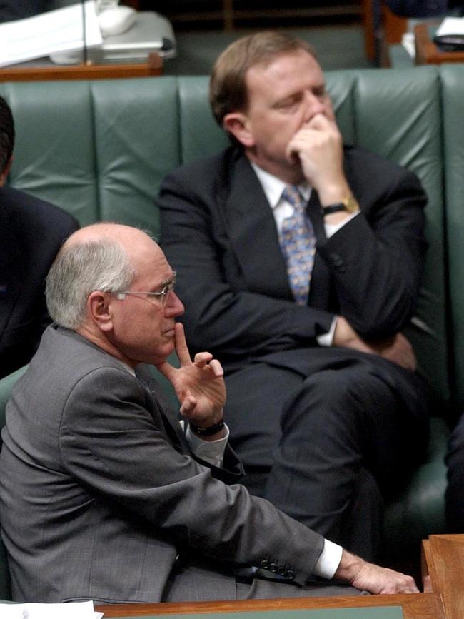 John Howard and Peter Costello are seen in Question Time on November 13, 2002. Picture: AAP/File