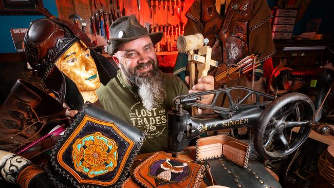 Leather worker Laszlo Rideg. Picture: Rob Leeson.