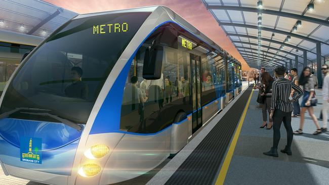 Artists impresions of what the Brisbane Metro system may look like.