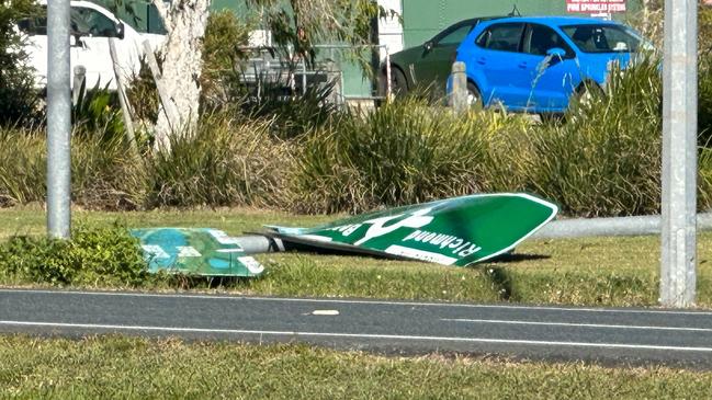 A road sign was impacted in the crash. Picture: Heidi Petith