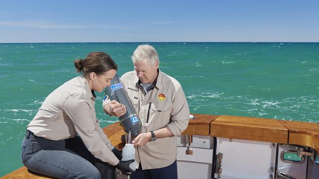 Steve Burnell and Madalyn Cooper aboard Pangaea Ocean Explorer. Picture: Frances Andrijich