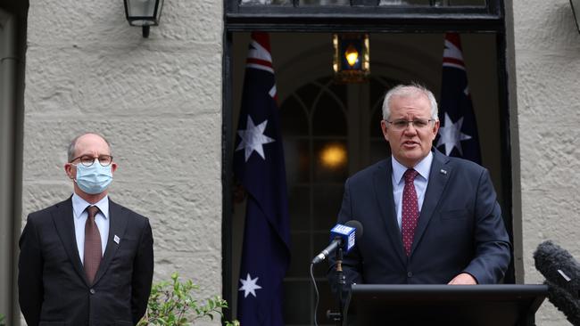 Scott Morrison holds a press conference at Kirribilli House in Sydney. Picture: NewsWire / Dylan Robinson