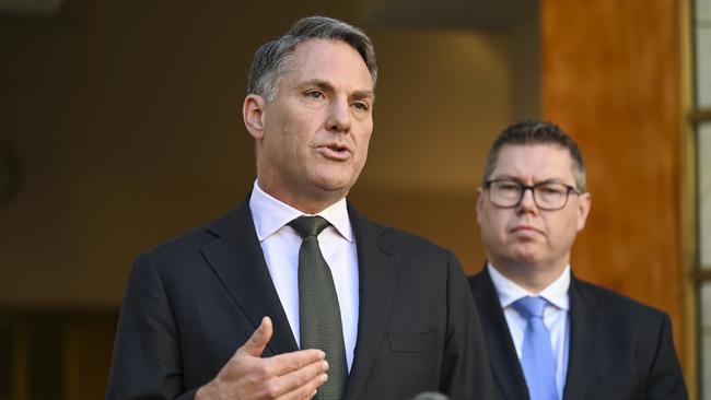 Defence Minister Richard Marles, left, and Defence Industry Minister Pat Conroy in Canberra on Monday. Picture: NCA NewsWire / Martin Ollman