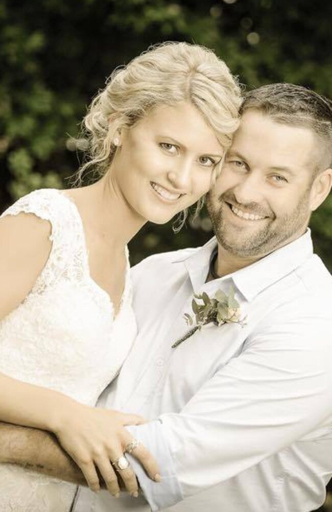 Sargent Mark Johnston, pictured with his wife, was shot in the face and required surgery. 