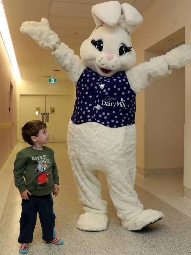 The Easter bunny with Stanley, 3. Picture: Alex Coppel