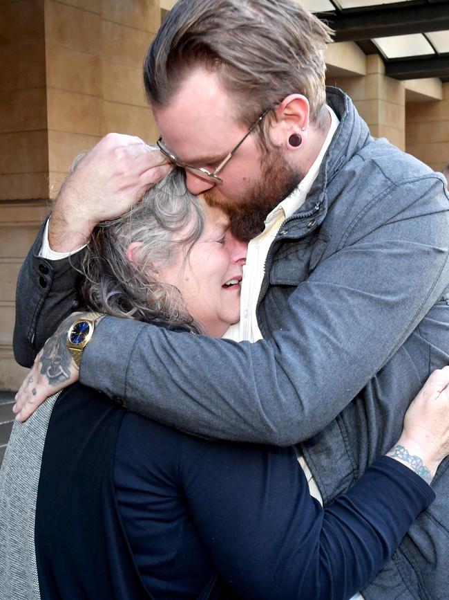 Jack Hanley’s mother, Julie Kelbin, and brother Will following the verdict. Picture: Sam Wundke/AAP