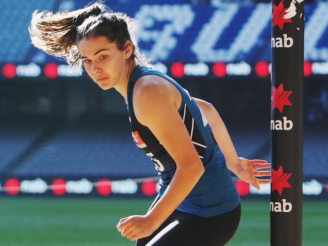 MELBOURNE, AUSTRALIA - OCTOBER 04:  Maddy Guerin from Northern Knights takes part in the Agilty Test during the AFLW Draft Combine at Etihad Stadium on October 4, 2017 in Melbourne, Australia.  (Photo by Michael Dodge/Getty Images)