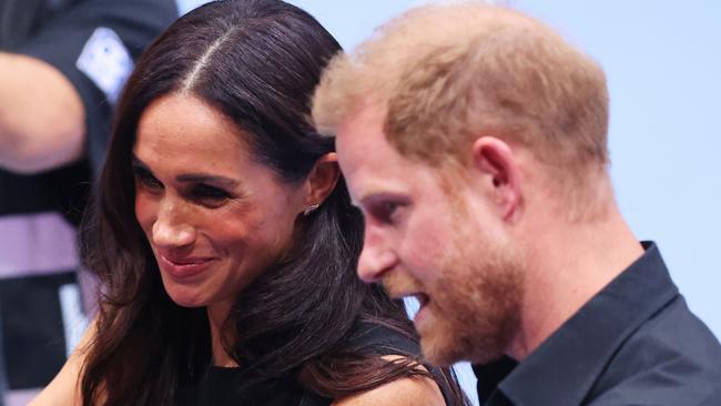 DUESSELDORF, GERMANY - SEPTEMBER 13: Prince Harry, Duke of Sussex and Meghan, Duchess of Sussex attend the Mixed Team Wheelchair Basketball Medal Ceremony during day four of the Invictus Games DÃÂ¼sseldorf 2023 on September 13, 2023 in Duesseldorf, Germany. (Photo by Joern Pollex/Getty Images for Invictus Games DÃÂ¼sseldorf 2023)