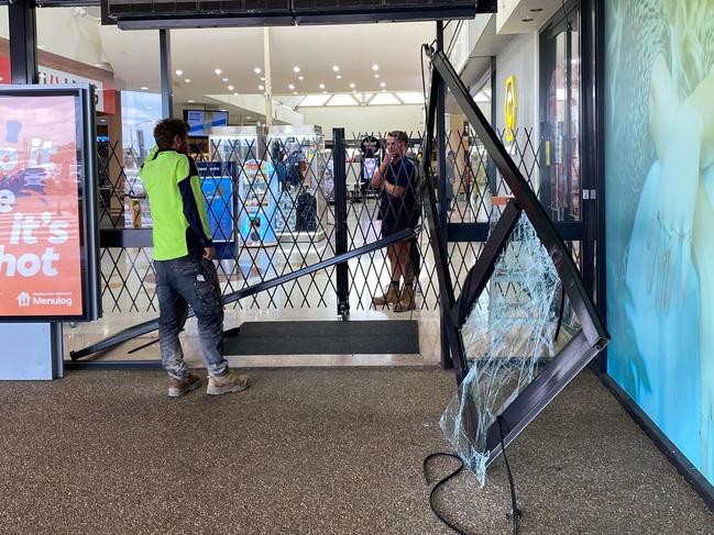 Police were called to the Gippsland Centre on Cunninghame St in Sale just before 4pm on Monday, where a driver plough into the centre and fled the scene. Picture: Facebook/Evan King