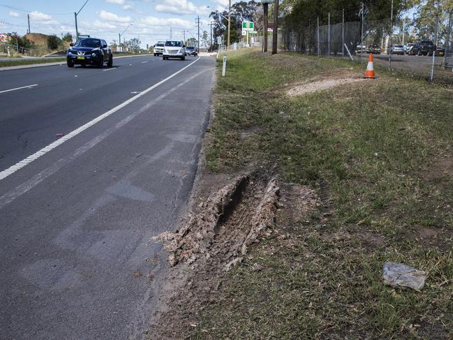 Tyre marks at the crash scene. Picture: Jenny Evans