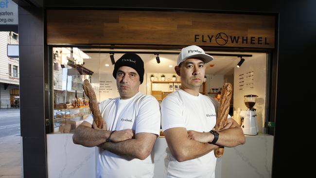 Flywheel Bakery co-owners Anthony Abazis and Antony Wallace, on Flinders Street, are worried the effects the proposed safe injecting room will have on their new business. Picture: David Caird