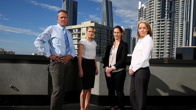 Gold Coast Domestic and Family Violence Taskforce of Inspector Mark Hogan, Bronwyn Beach, Michelle Adam and Annette Fulton. Picture: Adam Head