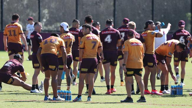 The Broncos training at Red Hill on Friday for the game against Canberra. Picture: Peter Wallis