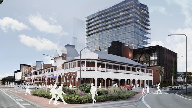 An artist impression of redevelopment plans of the Queens Hotel area on Townsville's Strand.