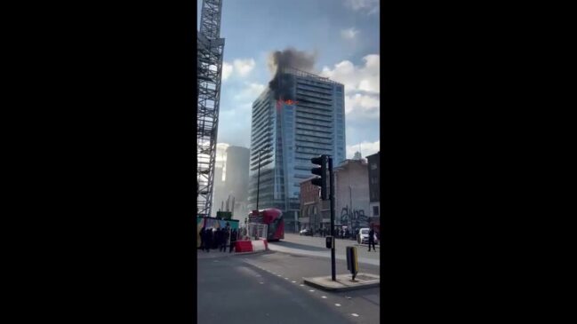 Flames Erupt From High-Rise Building in London thumbnail