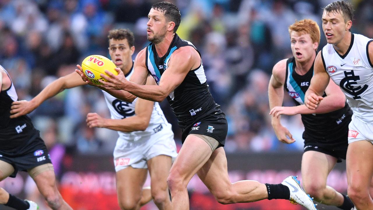 Travis Boak keyed Port’s win over Carlton. Picture: AAP