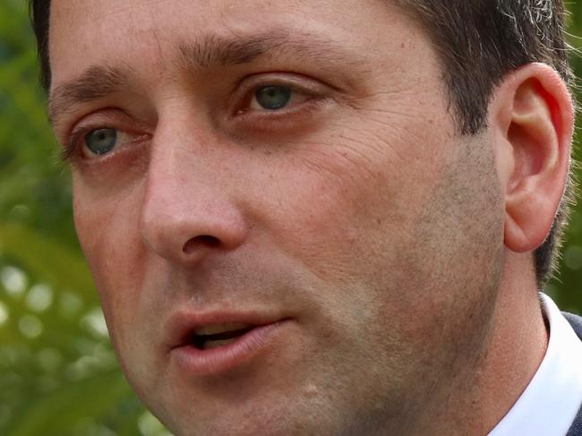 Victorian Opposition Leader Matthew Guy presents his Schools Education Values Statement at the Victorian Parliament, Melbourne, Wednesday, January 24, 2018. (AAP Image/Alex Murray) NO ARCHIVING