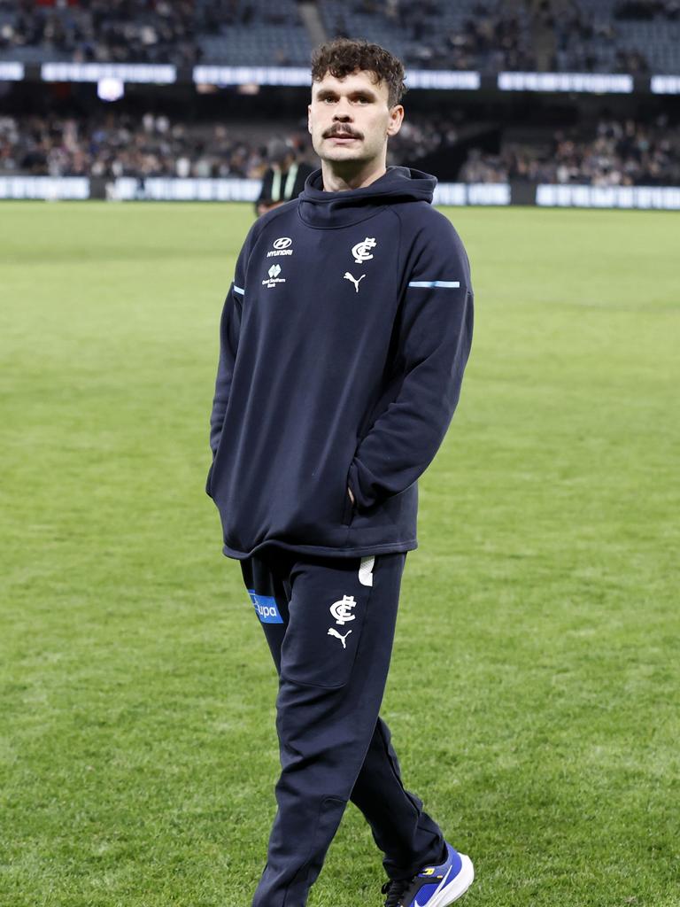 Zac Williams walking off after the Blues’ win over the Giants. Picture: Darrian Traynor/Getty Images.