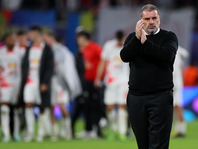 Ange Postecoglou thanks Celtic’s travelling fans after the Hoops’ 3-1 loss in Germany. Picture: Martin Rose/Getty Images