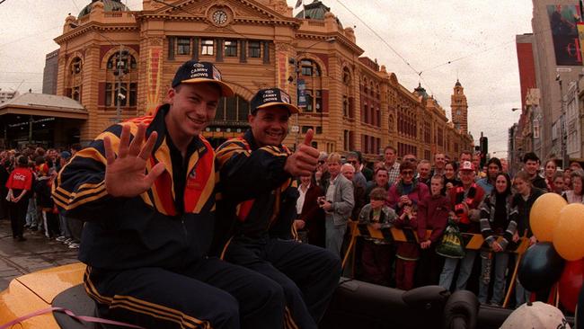 Mark Bickley and Troy Bond at the 1997 parade. Picture: HWT Library.