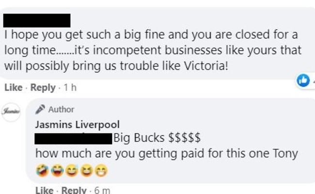 The restaurant then accused commenters of being paid to criticise the venue. Picture: Jasmins Liverpool/Facebook