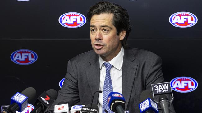 AFL chief executive Gillon McLachlan faces the media. Picture: AAP