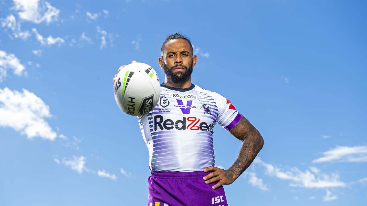 SUNSHINE COAST, AUSTRALIA – OCTOBER 19: Josh Addo-Carr poses for a photo during a Melbourne Storm NRL training session at Sunshine Coast Stadium on October 19, 2020 in Sunshine Coast, Australia. (Photo by Bradley Kanaris/Getty Images)