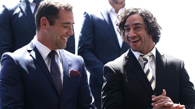 Cameron Smith with Johnathan Thurston at the NRL launch.