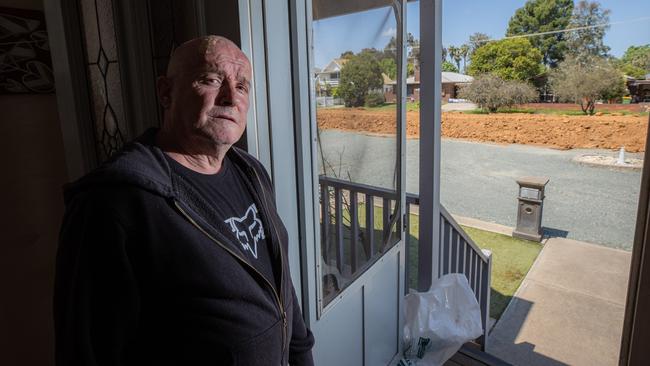 Jay Harrington has found himself on the wrong side of the emergency Echuca levee. Picture: Jason Edwards