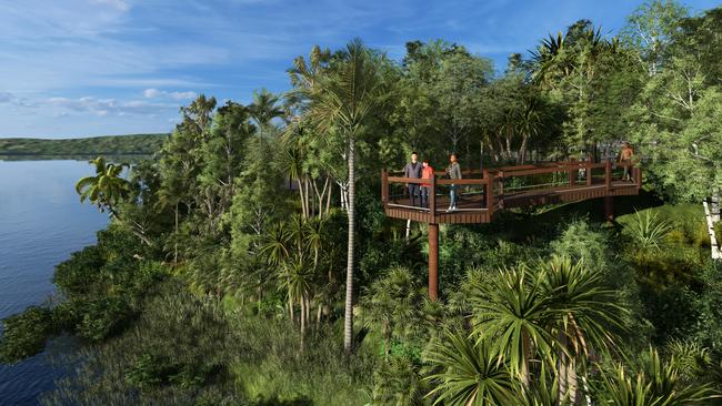 The proposed elevated boardwalk with views to the crater lake.