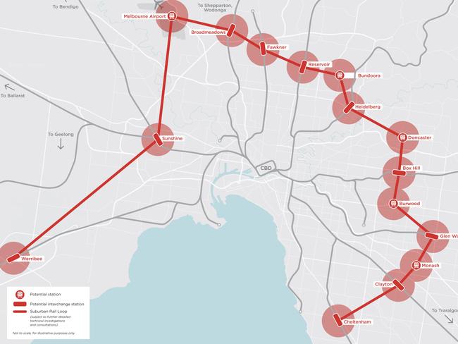 A concept map of the suburban rail loop. Picture: Supplied