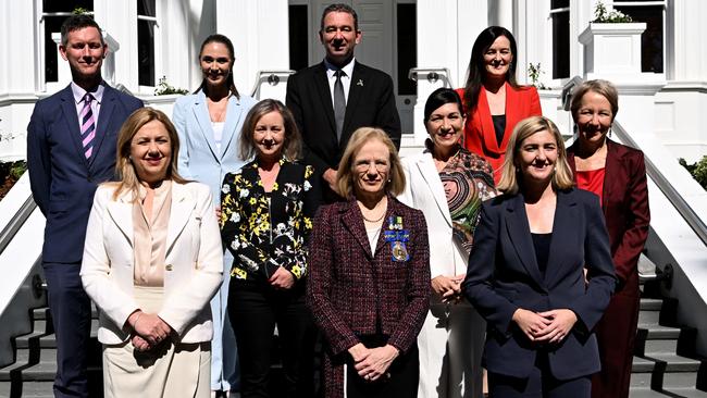 Queensland Premier Annastacia Palaszczuk, front row left, with Governor Jeannette Young and the new ministerial appointees. Picture: Dan Peled / NCA NewsWire