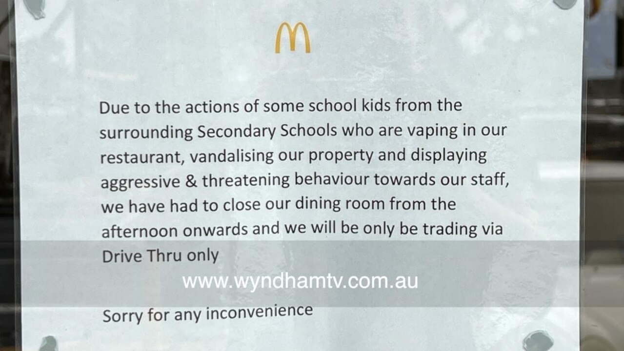 A sign at Point Cook McDonald’s explaining the dining room closure.