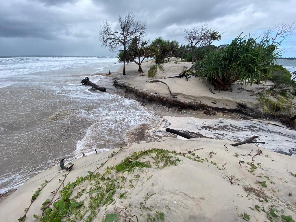 A king tide and huge swells combined to break through part of Bribie Island at the start of January, smashing the previous breakthrough.