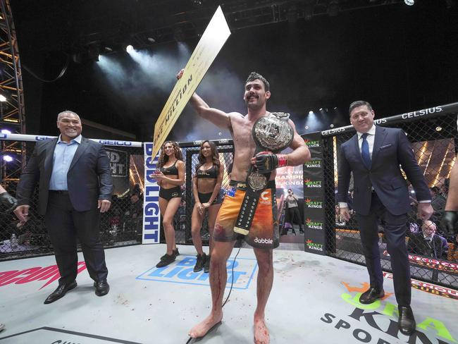 Tasmanian fighter Rob Wilkinson completed his rise from a battler from Hobart to one of the world’s best after a smashing defeat of Russian Omari Akhmedov to claim the Professional Fighters League Light-Heavyweight Championship and $1.5m in prize money in New York City. Picture: Supplied