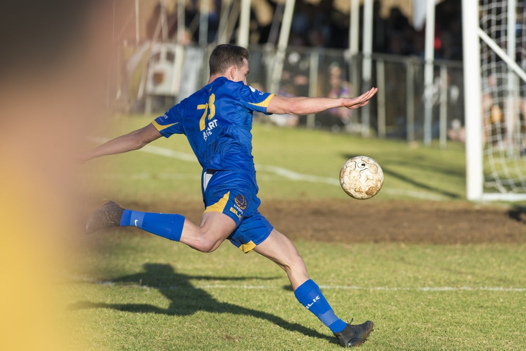 Colin Ball of USQ FC against Willowburn in Toowoomba Football League Premier Men semi-final at Commonwealth Oval, Sunday, August 26, 2018. Picture: Kevin Farmer