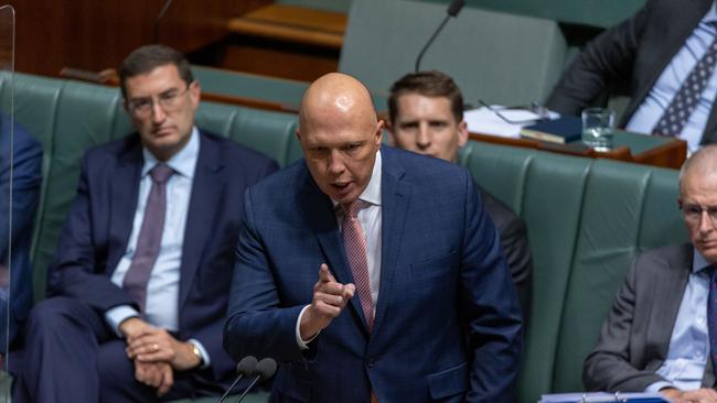 Peter Dutton fired up during Question Time in Parliament House in Canberra. Picture: NCA NewsWire / Gary Ramage