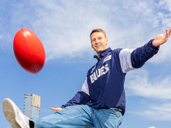 Daniel Gorringe and Jason Dunstall to promote Fox FootyÃs Longest Kick on GF Day morning on the Yarra River, Picture: Jason Edwards