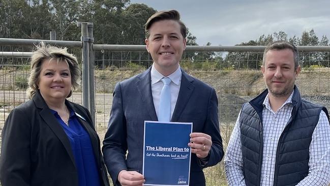 Serena Copley, left, Paul Ell, middle and Luke Sikora, right, when they announced their council campaign. Picture: Supplied