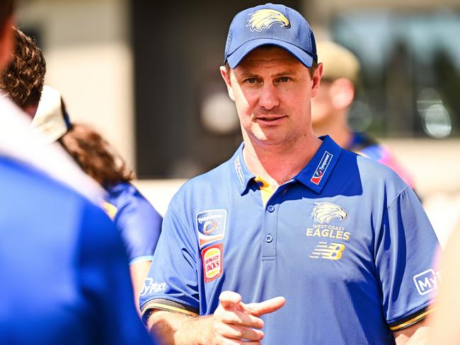 McQualter coaching the Eagles in pre-season. Picture: Getty Images