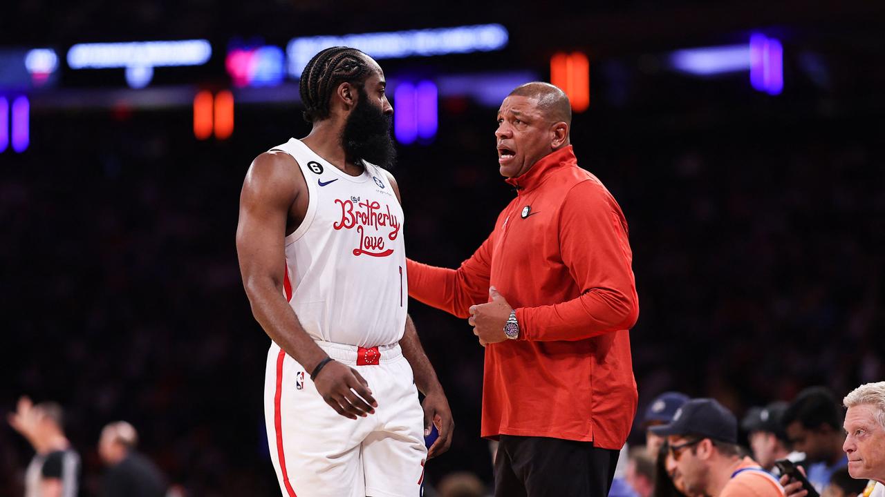 Harden and Rivers haven’t clicked. (Photo by Dustin Satloff / GETTY IMAGES NORTH AMERICA / Getty Images via AFP)