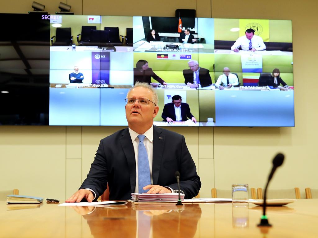 Prime Minister Scott Morrison and state leaders attended a National Cabinet meeting on Friday. Picture: Adam Taylor/Prime Minister’s Office