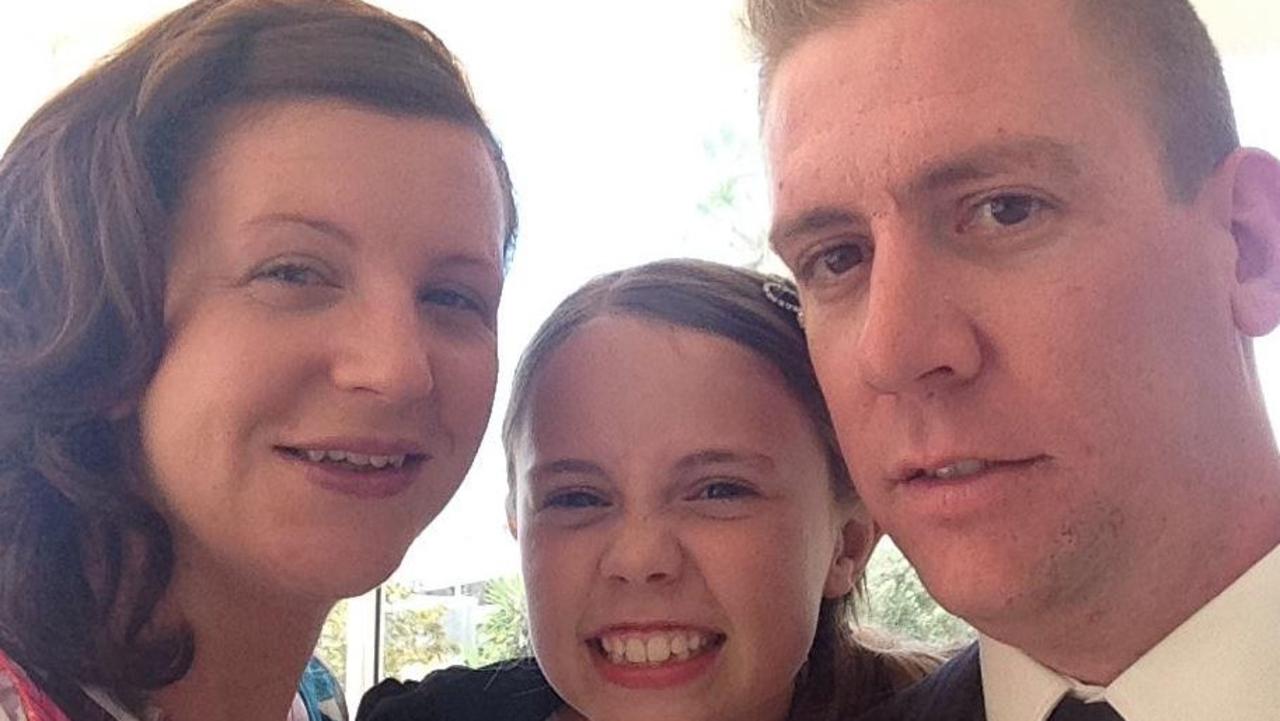 Kate Goodchild (left) drowned at Dreamworld. She is pictured with her daughter Ebony and her partner David Turner taken on November 22, 2014. Source: Facebook