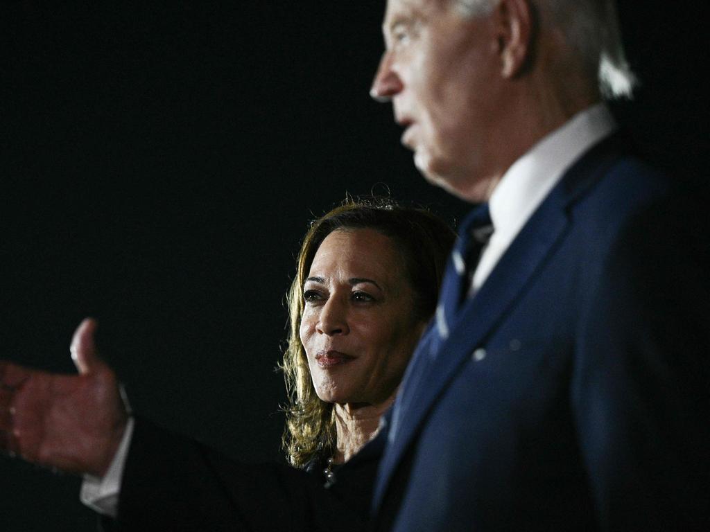 Kamala Harris and Joe Biden make a rare joint appearance since the president dropped out of the 2024 election. Picture: AFP