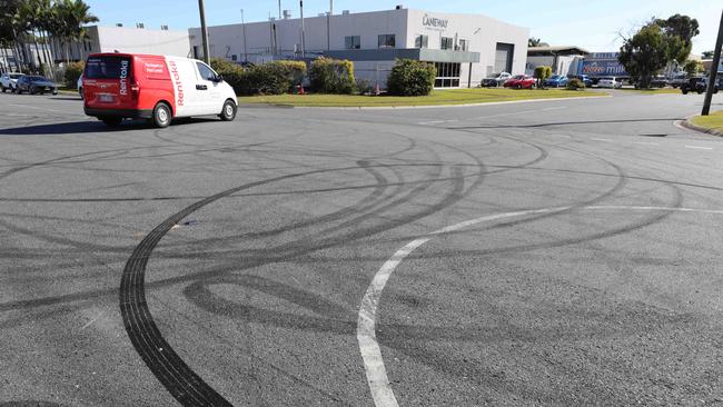 Skid marks cover the road at Villiers Dve in Currumbin Waters. Picture Glenn Hampson