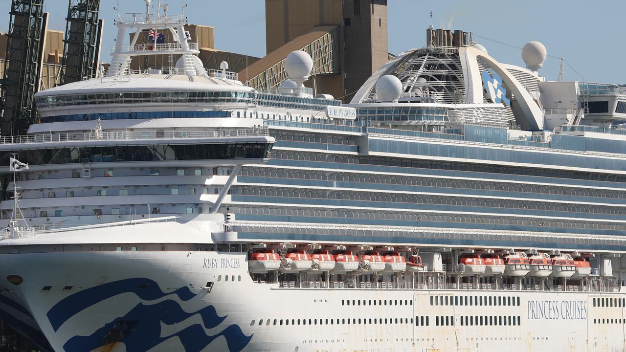 The Ruby Princess docked in Sydney last March when many passengers were infected with Covid. Picture: John Grainger