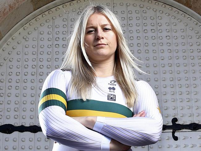 NO INTERNET - NO USAGE WITHOUT PICTORIAL EDITOR PERMISSION15/03/18 - CYCLING - COMMONWEALTH GAMES PREVIEW Australian track cyclist Stephanie Morton at the Adelaide Gaol. Morton is studying criminology at University. Picture SARAH REED